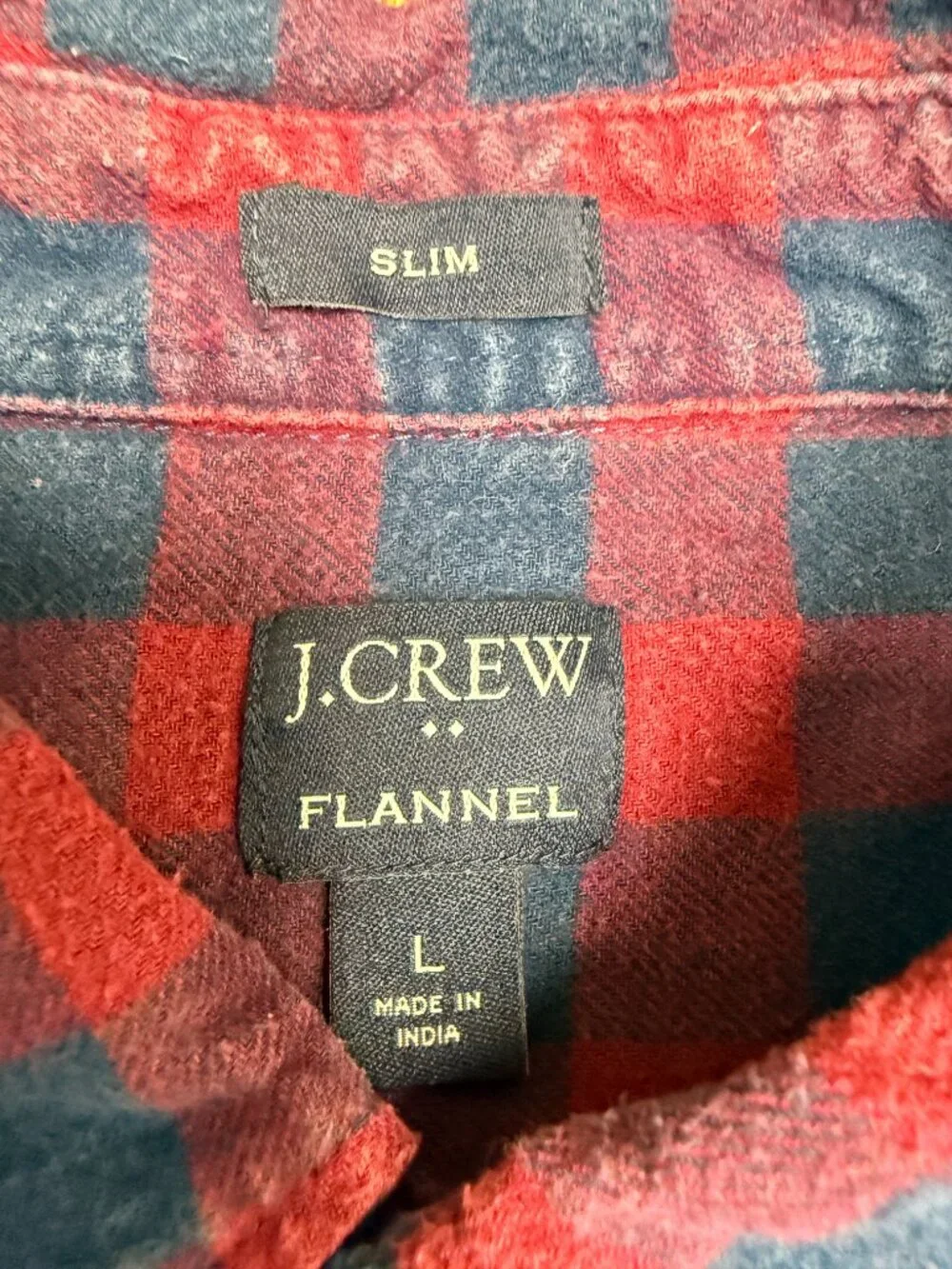 J. CREW Men's Buffalo Check‎ Button Down Slim-Fit Flannel Shirt | Size L